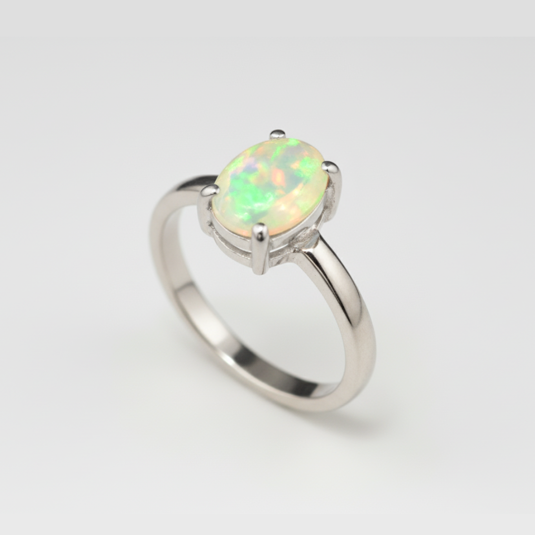 Fire Opal Ring - October Birthstone Ring - Opal Promise Ring made in 925 Sterling Silver. Ideal for everyday wear and perfect for birthday gifting and special occasions.