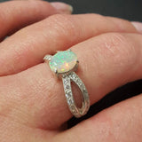 Fire Opal Ring - Vintage Opal Ring - Diamond Split Shank Band