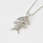 Fish Bone Pendant - Dainty Silver Fish Necklace in 925 Sterling Silver, perfect for adding a unique touch to any outfit.