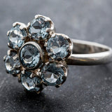Floral silver ring with natural Blue Topaz center, said to aid communication, sweet gift for best friends, fits spring parties