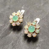 Flower Chrysoprase Earrings - Vintage Opal Earrings - Large Flower Studs