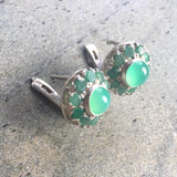 Flower Emerald Earrings - Natural Emerald Chrysoprase - Green Floral Studs