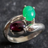 Garnet Bypass Ring - Two Stone Ring - Artistic Garnet Ring