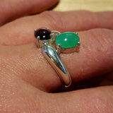 Garnet Bypass Ring - Two Stone Ring - Artistic Garnet Ring