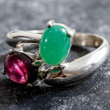 Garnet Bypass Ring - Two Stone Ring - Artistic Garnet Ring