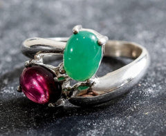 Garnet Bypass Ring - Two Stone Ring - Artistic Garnet Ring