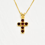 Garnet Cross Pendant, Gold Garnet Necklace, Small Cross Necklace