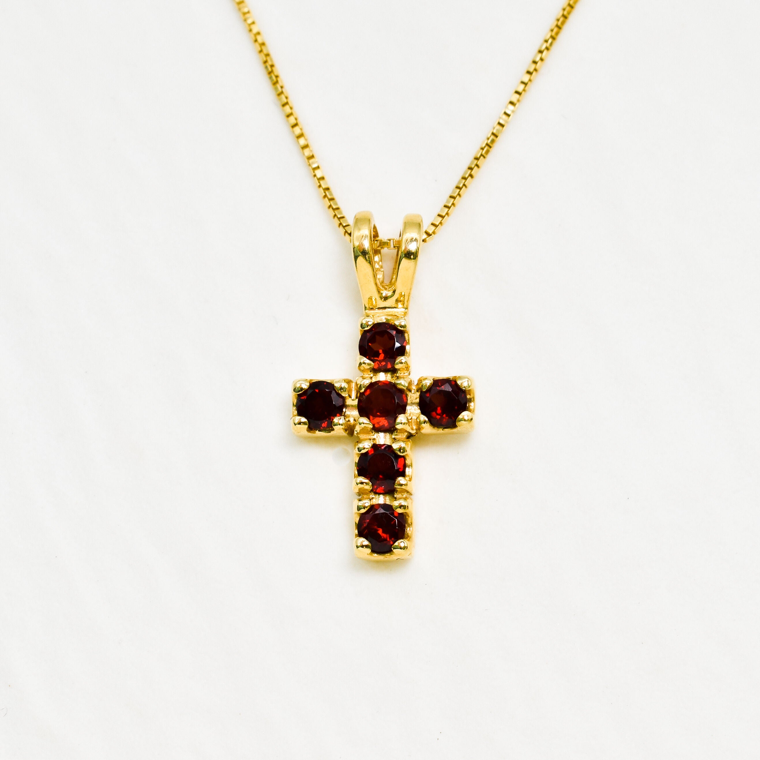 Garnet Cross Pendant, Gold Garnet Necklace, Small Cross Necklace