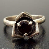 Garnet Flower Ring - Dainty Rose Ring- January Birthstone Ring