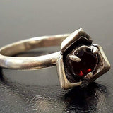 Garnet Flower Ring - Dainty Rose Ring- January Birthstone Ring