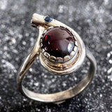 Garnet Ring - Silver Teardrop Ring - Two Stone Ring