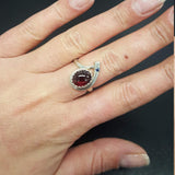 Garnet Ring - Silver Teardrop Ring - Two Stone Ring