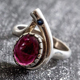 Garnet Ring - Silver Teardrop Ring - Two Stone Ring