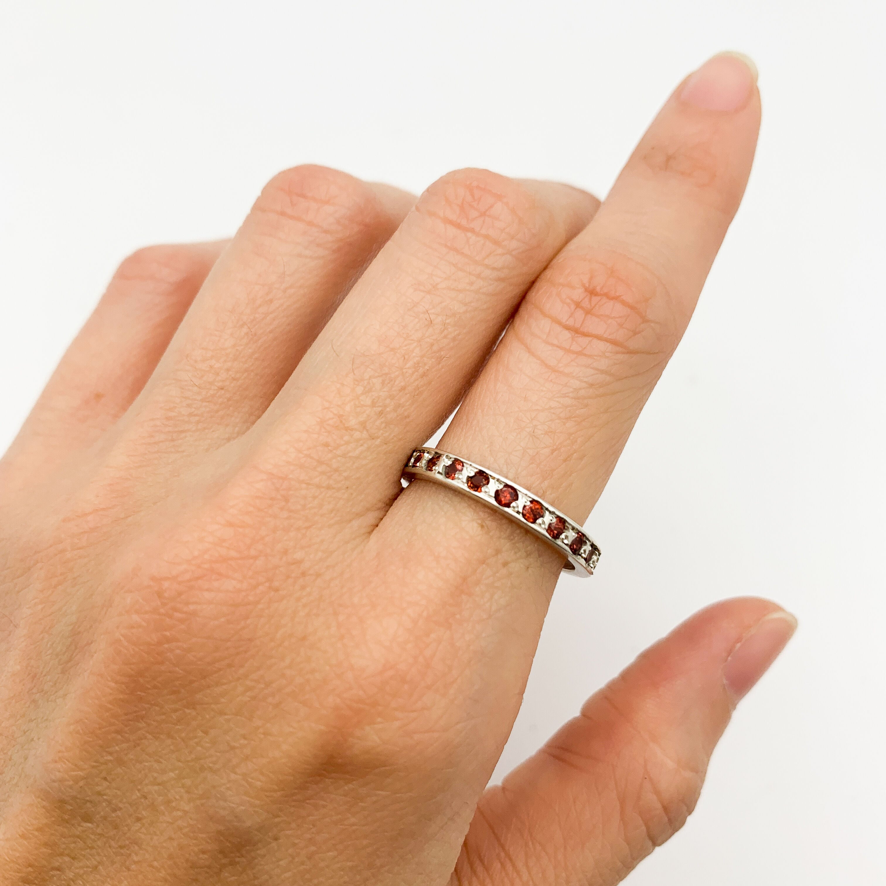 Garnet Ring, Eternity Band, Natural Garnet, January Ring, Eternity Ring, Garnet Band, January Birthstone, Vintage Ring, Vintage Silver Band