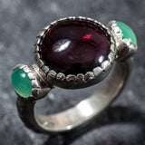 Garnet Statement Ring - Three Stone Ring - Natural Chrysoprase Ring