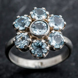 Natural Blue Topaz gemstone ring in stunning cluster, brings calming energy, meaningful holiday gift, perfect for weddings