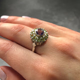 Flower Gemstone Ring worn on clean hands in natural light, pairing Amethyst and Peridot in a charming blend suited for casual elegance and heartfelt gifting occasions