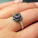 Genuine Amethyst Ring - Purple Flower Ring - February Birthstone Ring