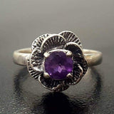 Genuine Amethyst Ring - Purple Flower Ring - February Birthstone Ring