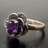 Genuine Amethyst Ring - Purple Flower Ring - February Birthstone Ring