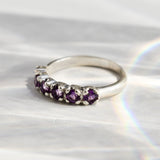 Genuine Amethyst Ring - Purple Half Eternity Ring - Vintage Stackable Ring