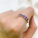 Genuine Amethyst Ring - Purple Half Eternity Ring - Vintage Stackable Ring