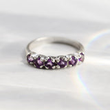 Genuine Amethyst Ring - Purple Half Eternity Ring - Vintage Stackable Ring