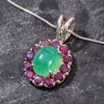 Genuine Chrysoprase and Ruby necklace in 925 silver, encourages optimism and strength, perfect for mindful gift-givers.