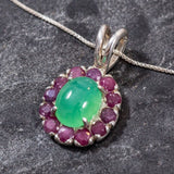 Genuine Chrysoprase and Ruby necklace in 925 silver, encourages optimism and strength, perfect for mindful gift-givers.