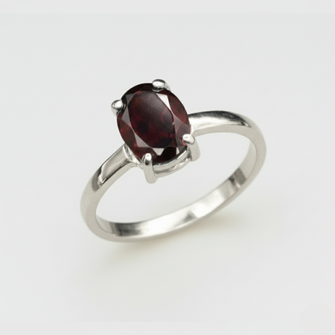 Natural Garnet Ring made in 925 Sterling Silver with Natural Red Garnet in Prong setting, January Birthstone gift idea, symbolizes love, passion & commitment, ideal for everyday wear and perfect for birthday gifting and special occasions.