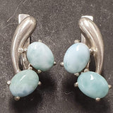 GENUINE Larimar Earrings - Twin Blue Earrings - Long Silver Earrings