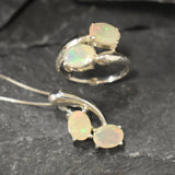 Genuine Opal Pendant - Two Stone Fire Opal Necklace - October Birthstone Necklace