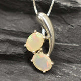 Genuine Opal Pendant - Two Stone Fire Opal Necklace - October Birthstone Necklace