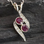 Natural Ruby Pendant made in 925 Sterling Silver with Round Natural Red Ruby in Two-Stone setting, July Birthstone gift idea, symbolizes nobility, purity, and passion, ideal for everyday wear and perfect for birthday gifting and special occasions.