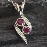 Natural Ruby Pendant made in 925 Sterling Silver with Round Natural Red Ruby in Two-Stone setting, July Birthstone gift idea, symbolizes nobility, purity, and passion, ideal for everyday wear and perfect for birthday gifting and special occasions.