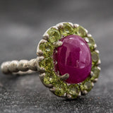 Natural Ruby Ring made in 925 Sterling Silver with Oval Natural Red Ruby in Halo setting, July Birthstone gift idea, symbolizes nobility, purity, and passion, ideal for everyday wear and perfect for birthday gifting and special occasions.