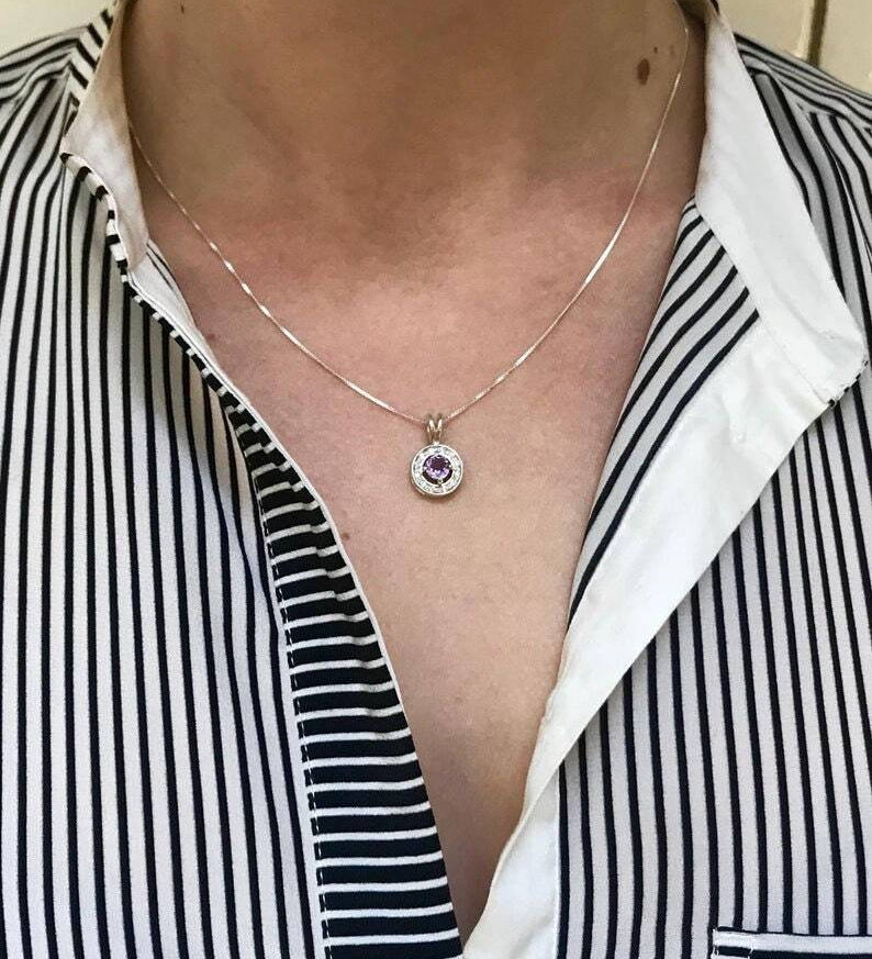 Natural Sapphire Pendant in 925 Sterling Silver with Halo setting; perfect September birthday gift symbolizing sincerity.