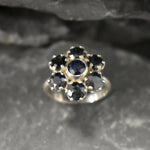 Stunning Natural Blue Sapphire Cluster Ring in sterling silver, a timeless September birthstone piece for any special occasion.
