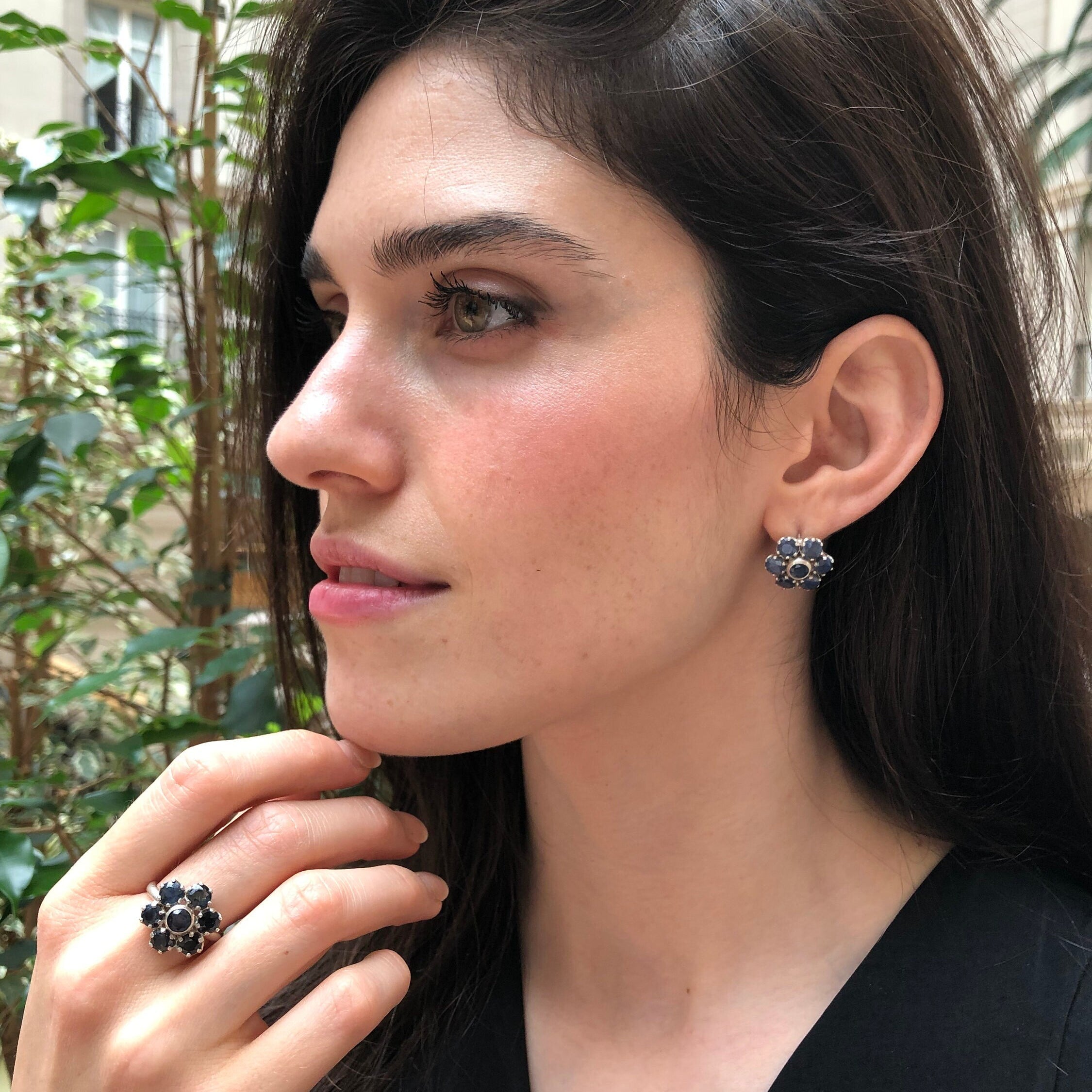 Natural Sapphire Cluster Ring in 925 Sterling Silver, perfect September birthstone gift for sincerity and faithfulness.