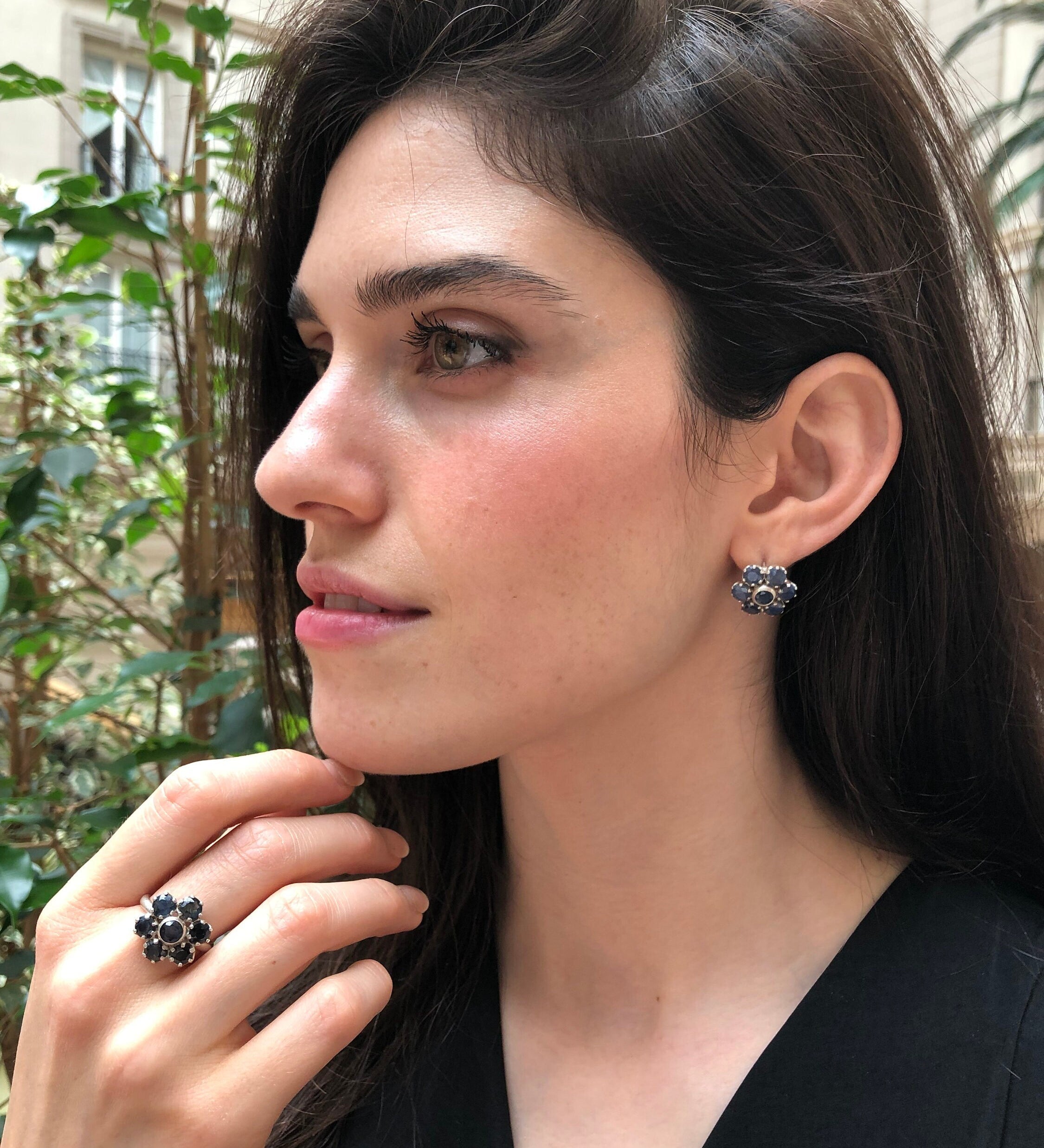 Natural Sapphire Cluster Ring in 925 Sterling Silver, perfect September birthstone gift for sincerity and faithfulness.