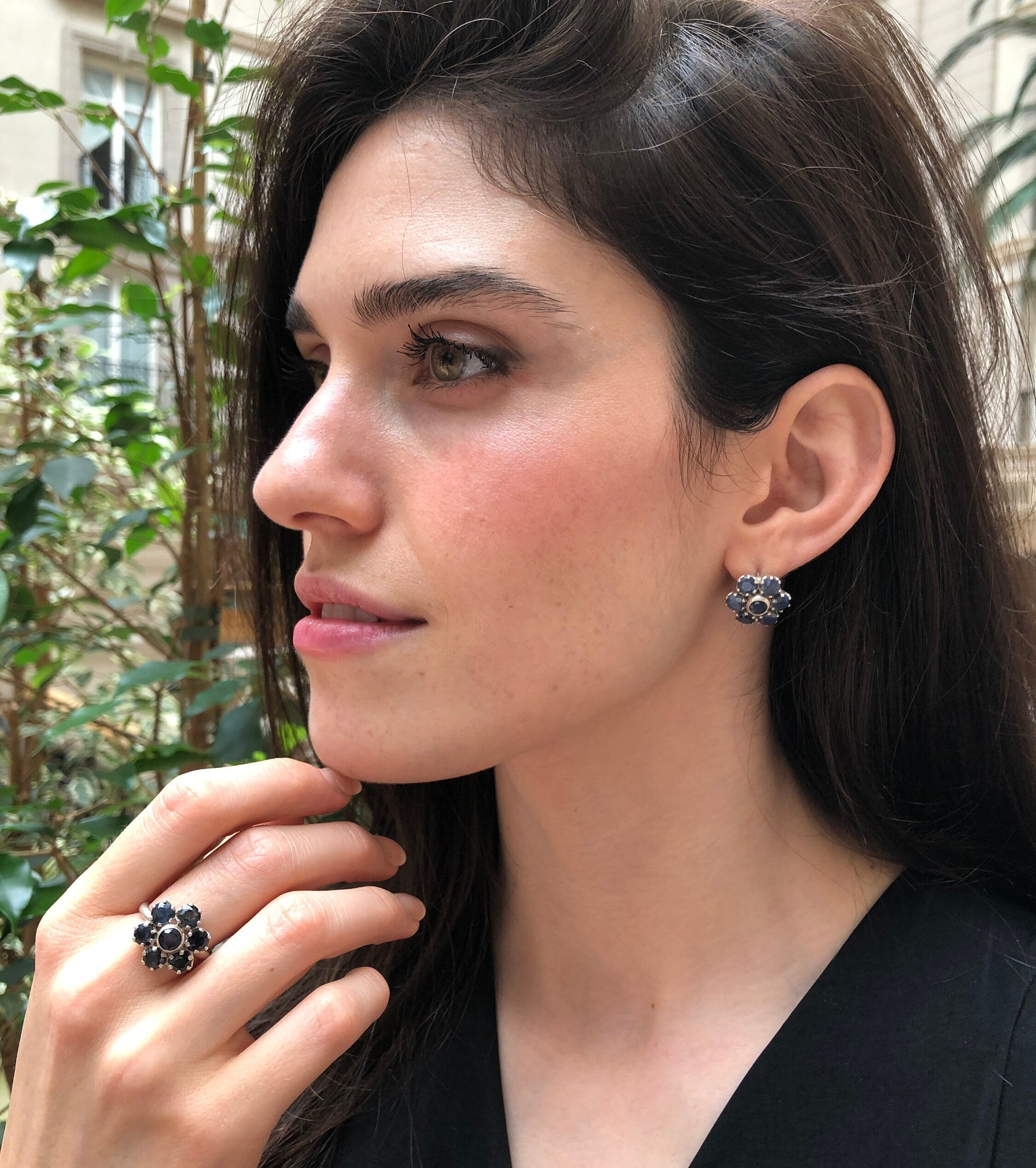 Natural Sapphire Cluster Ring in 925 Sterling Silver, perfect September birthstone gift for sincerity and faithfulness.