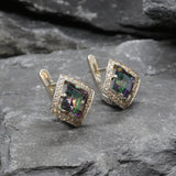 Genuine Topaz Earrings - Mystic Topaz Earrings - Purple Square Studs