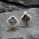 Genuine Topaz Earrings - Mystic Topaz Earrings - Purple Square Studs