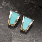 Genuine Turquoise Earrings - Flat Blue Earrings - Smooth Trapezoid Earrings