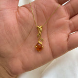 Gold Amber Necklace - Natural Amber Pendant - Long Branch Necklace