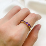 Gold Amethyst Ring - Natural Amethyst, Half Eternity Gold Ring