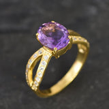 Gold Amethyst Ring - Vintage Amethyst Ring - Purple Solitaire Ring