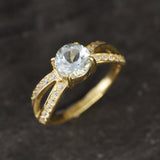 Blue Topaz Ring - Blue Diamond Ring -  Split Shank Ring