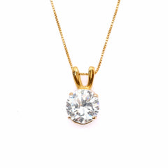 Gold Diamond Necklace - Round Diamond Pendant - April Birthstone Necklace
