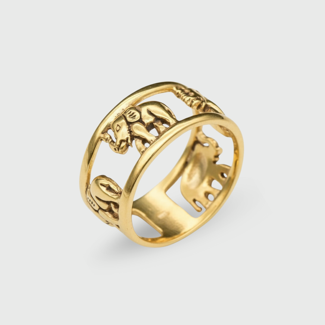 Gold Elephant Band - Gold Buddhist Ring - Hindu Fertility Ring made in 18k Gold Vermeil. Ideal for everyday wear and perfect for birthday gifting and special occasions.